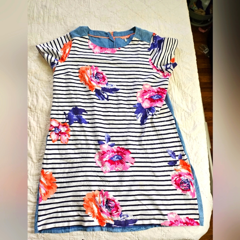 JOULES Chambray Striped Floral Dress - Picture 2 of 2